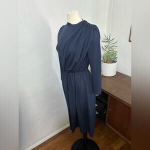 Vintage 80s DW3 Navy Drapped Cocktail Disco Dress size 6